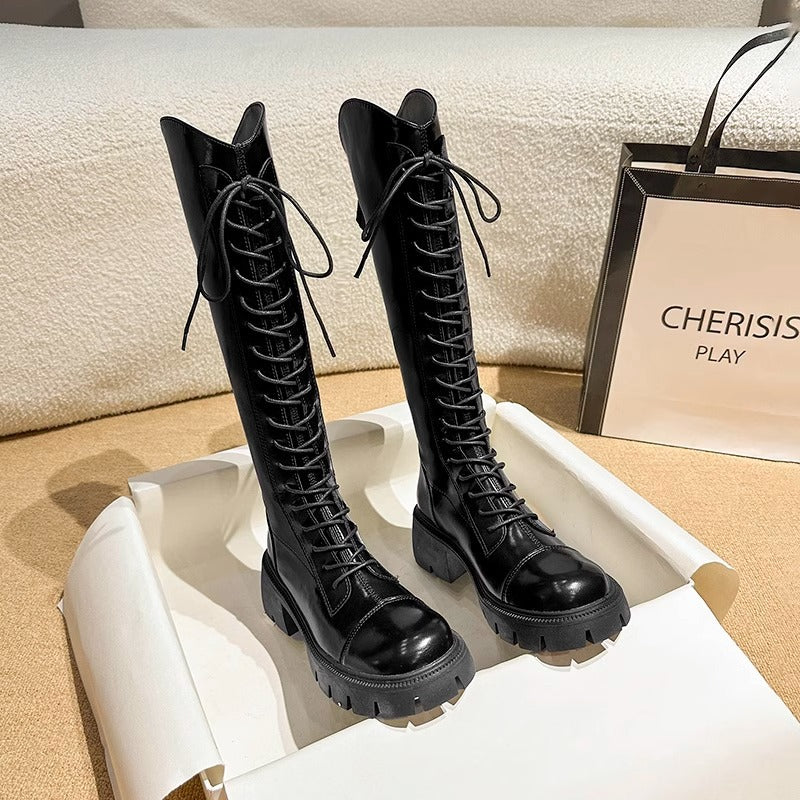 Women's Small Tube Circumference Knight Thick Bottom High V Boots
