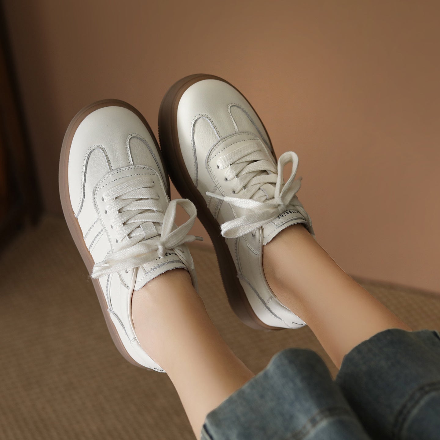 Women's First Layer Cowhide Easy Wear Spring Comfortable Portable Thick-soled German Sneakers