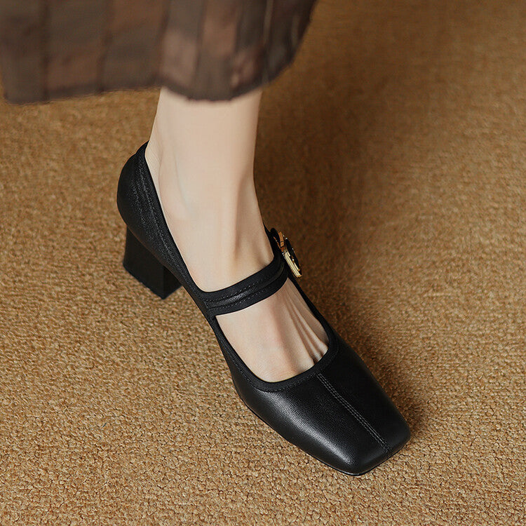 Jane Buckle Black Red Retro French Women's Fashion Shoes