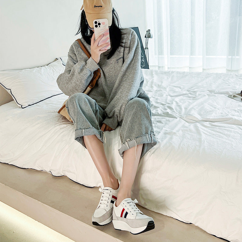Women's White Spring Comfortable Small Height Increasing Casual Shoes