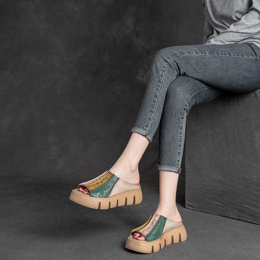 Summer Contrast Color Trendy Style Retro Platform Sandals