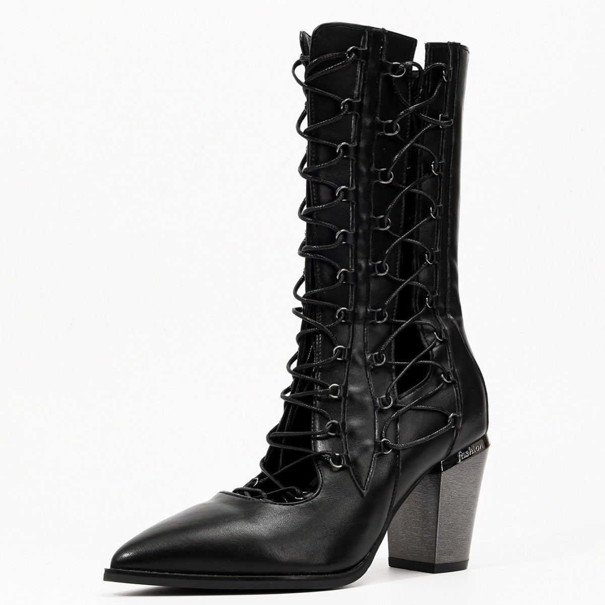 Women's Chunky Mid Retro Sleeve Fashion Waterproof Solid Women's Leather Boots
