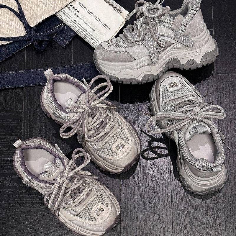Women's Platform Dad Spring Mesh Breathable Lightweight Small Women's Sports Shoes
