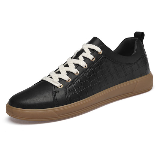 Men's Spring Embossed Plaid Cowhide Surface Handmade Retro Skateboard Sneakers