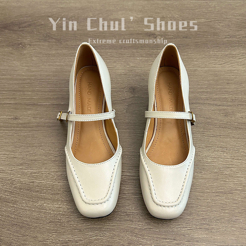 Women's White Buckle Mary Jane French Style Skirt Not Tired Feet Women's Fashion Shoes
