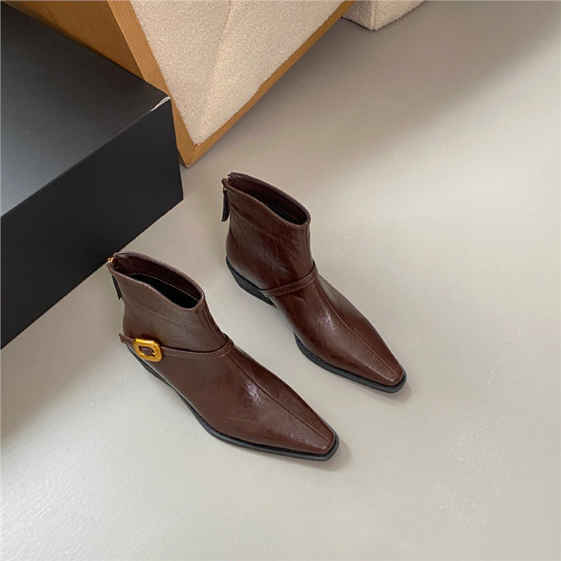 French Retro Brown Western Cowboy Female Chelsea Women's Leather Boots