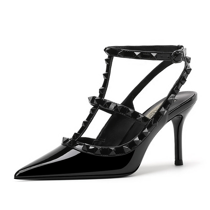 Women's Toe Stiletto Buckle Wedding Rivet High Women's Shoes