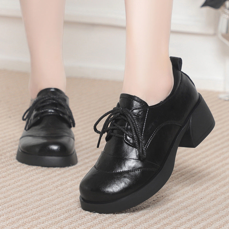 Women's Chunky Pumps Genuine Mid Soft Mother Bottom Round Women's Fashion Shoes
