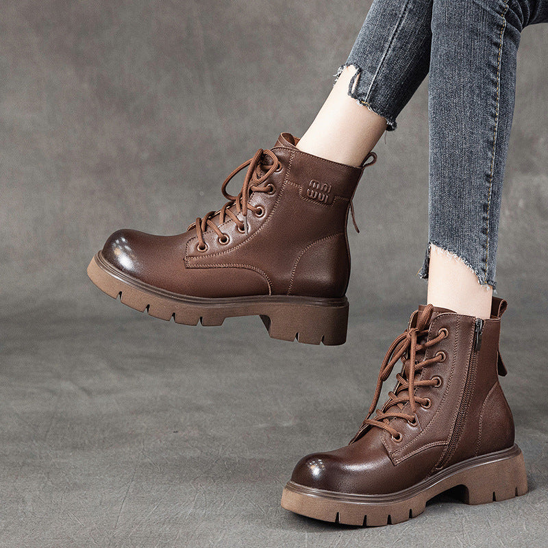 Women's First Layer Cowhide Martin Retro Lace Boots