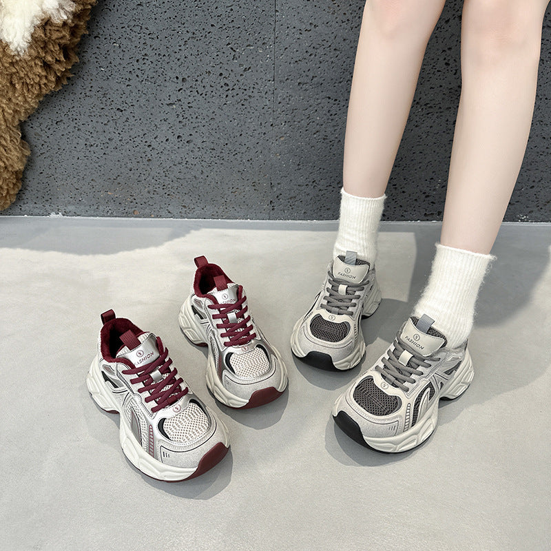 Women's Retro Platform Dad Fleece-lined Red Pair Of Shoelace Women's Sports Shoes