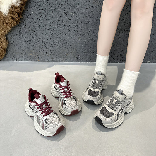Women's Retro Platform Dad Fleece-lined Red Pair Of Shoelace Women's Sports Shoes