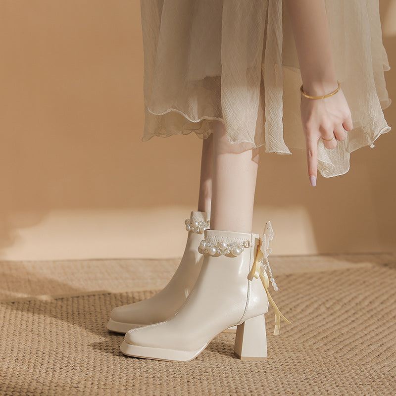 Ankle Short Tube Design High-grade Thick Elastic Heels