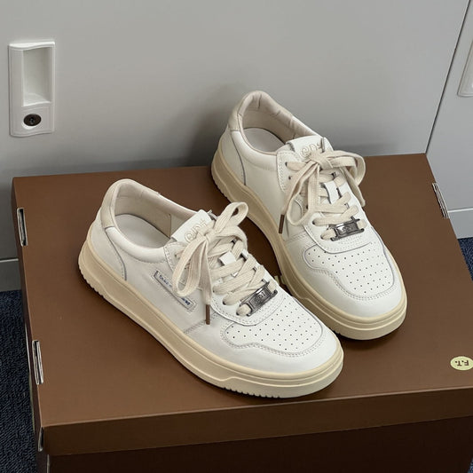 Women's Sports Retro Round Toe Niche White Sneakers