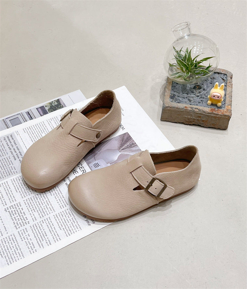 Cowhide All-inclusive Soft Bottom Flat Black Casual Shoes
