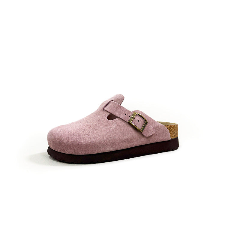 Women's Cowhide Thick Bottom Half Outer Wear Genuine Cork Thick-soles Slippers