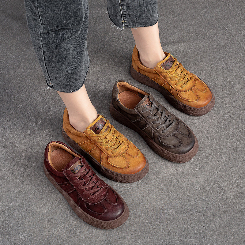 Women's Solid Color First Layer Cowhide Low-cut Women's Casual Shoes