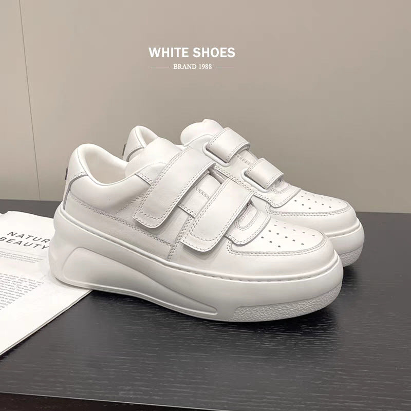 Women's White Autumn Muffin Thick Bottom Velcro Sports Skate Women's Casual Shoes