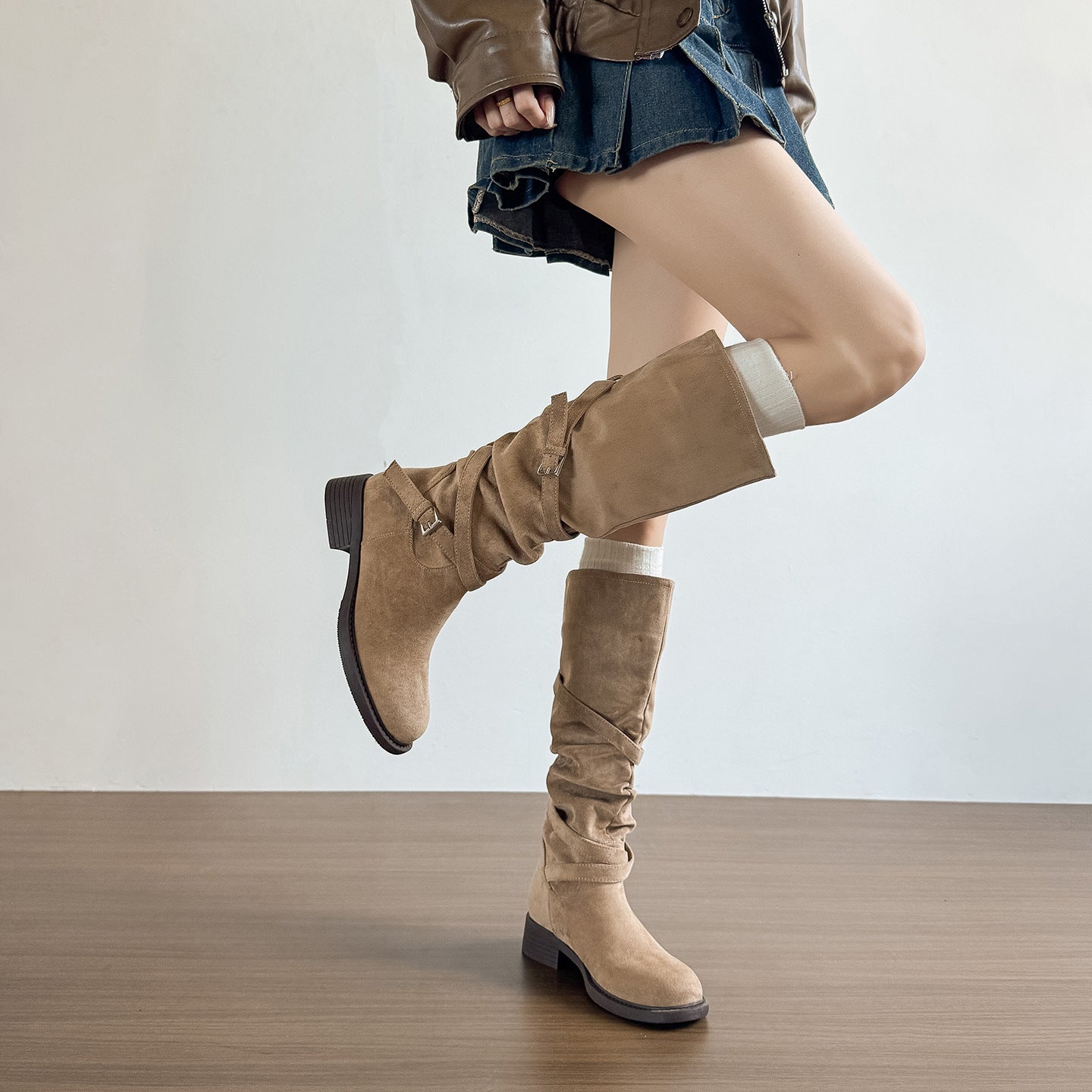 Women's Toe Elegance Retro Suede Long Martin High-heel Chunky French Women's Leather Boots