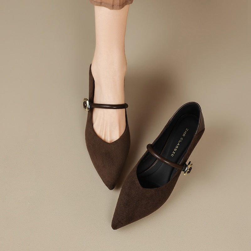 Women's Pointed Toe Low-cut Western Style Mary Heels