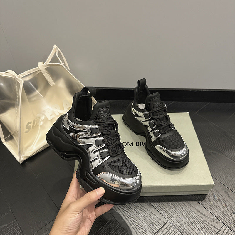Women's Bow Bottom Sier Dad European Goods Height Increasing Horseshoe Mesh Heels