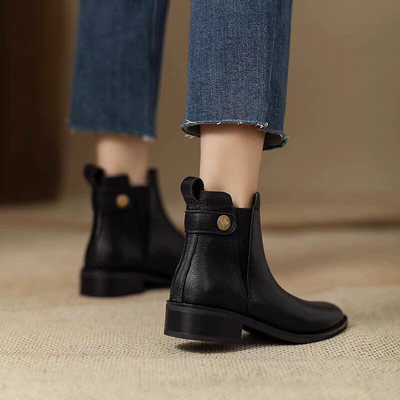 Women's Chelsea Booties Retro Ankle Round Head Plus Veet Chunky Heels