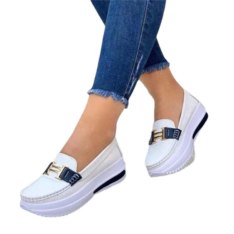 Women's Thick Bottom Round Head Solid Color Shallow Women's Shoes