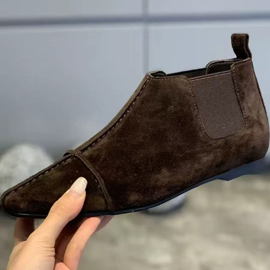 Women's Retro Minority Suede Square Toe Flat Bottom Chelsea Booties Boots