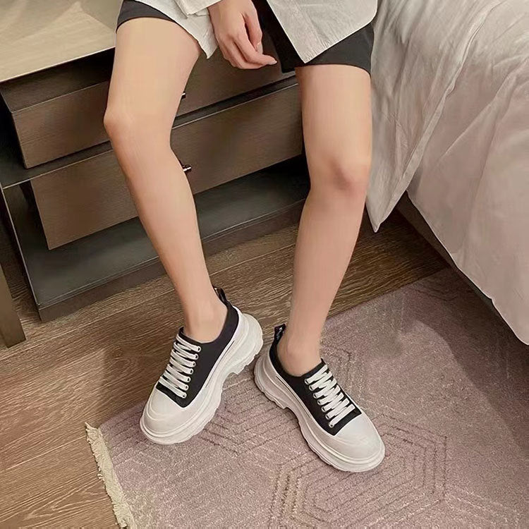 Women's White Leisure Platform Thick Sole Height Increasing Women's Canvas Shoes
