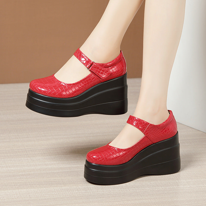 Women's Wedge Shallow Mouth Pumps Platform Patent Women's Shoes