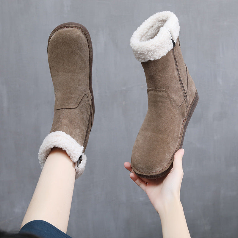 Women's Winter Round Toe Booties Veet Thickened Snow Boots