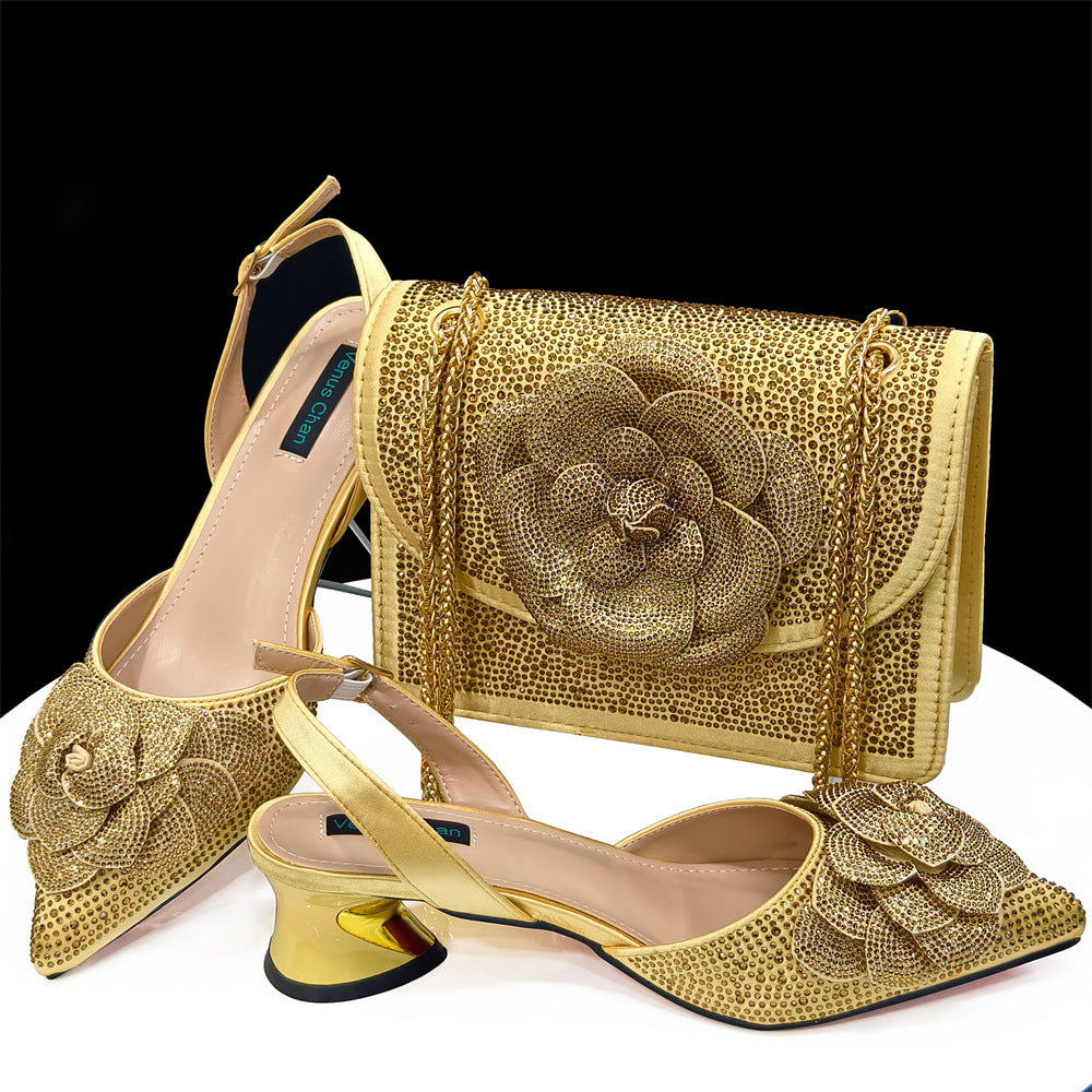 Women's Shoulder Bag Flower Decoration Bags Suite Men's Shoes
