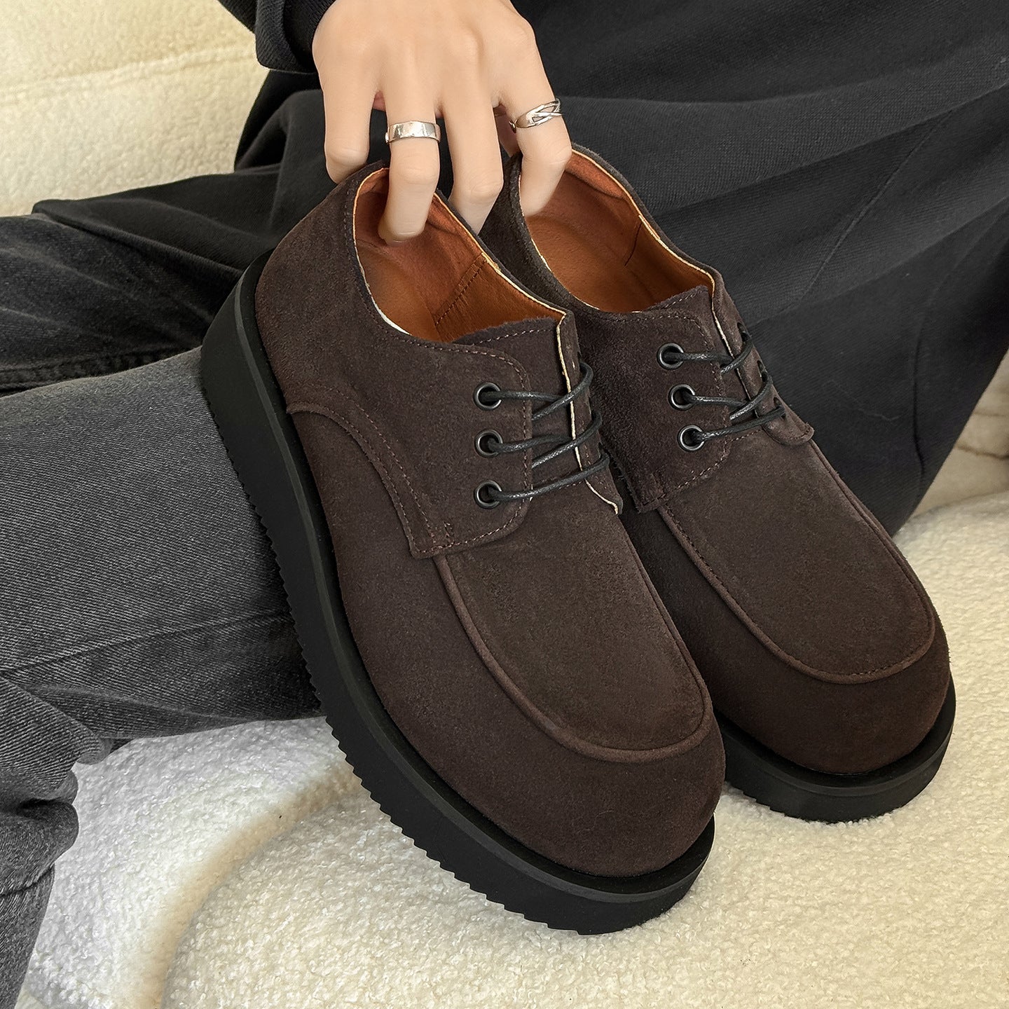 Men's Height Increasing Big Head Fashionable Suede Old Loafers