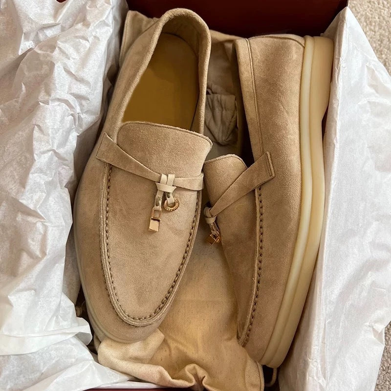 Women's Sheepskin Slip-on Pumps British Tassel Buckle Deep Mouth Loafers