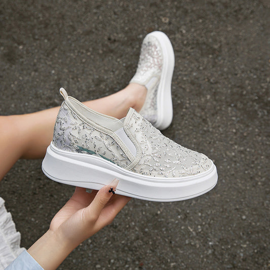 Women's White Height Increasing Insole Platform Small Size Women's Casual Shoes