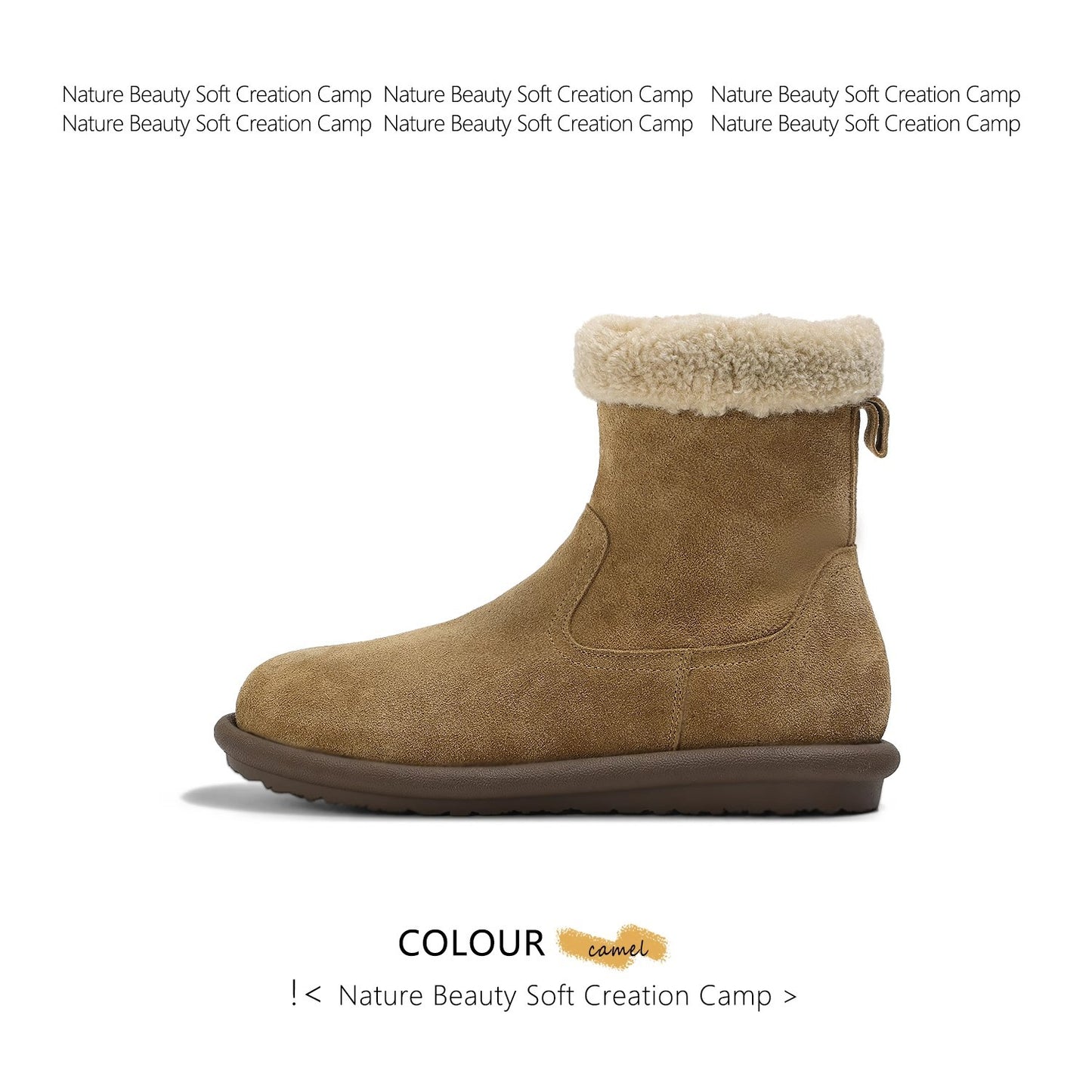 Women's Lamb Fur Insulated Flat Ankle Suede Snow Boots