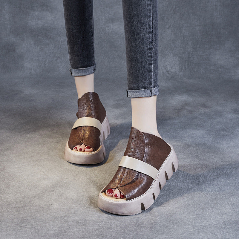 Women's Bottom Retro Genuine Single Strap Slides Summer Open Sandals