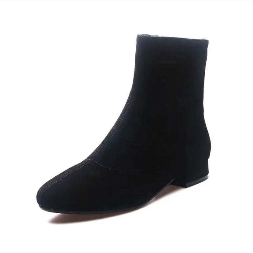 Women's Sheepskin Booties Matte Mid Chunky Suede Heels
