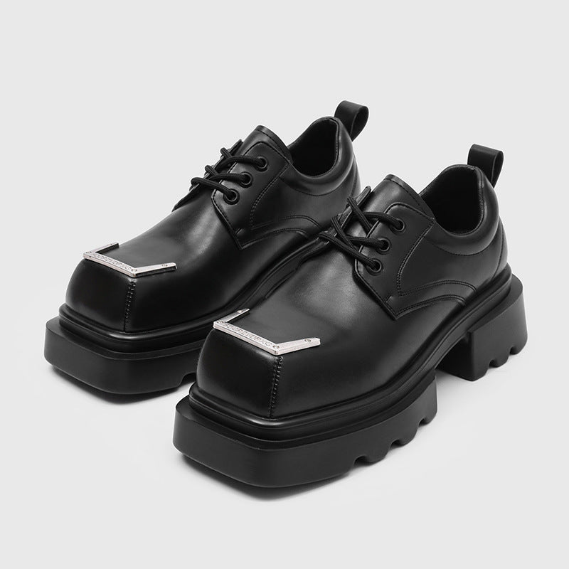 Men's Bottom Big Head Green Dark Metal Square Toe Men's Casual Leather Shoes