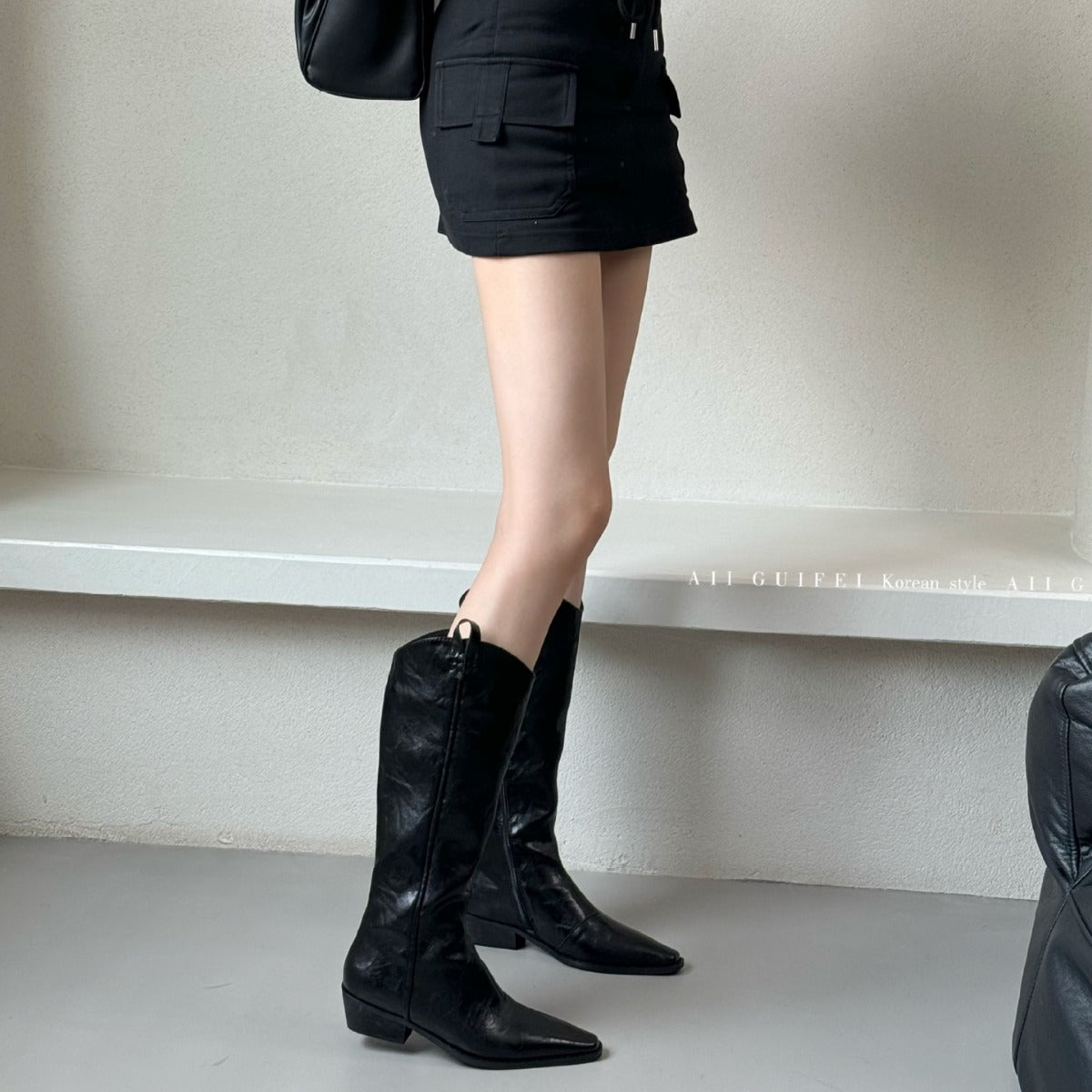 Solid Color V Cut Knight Female Retro Easy Matching Women's Leather Boots
