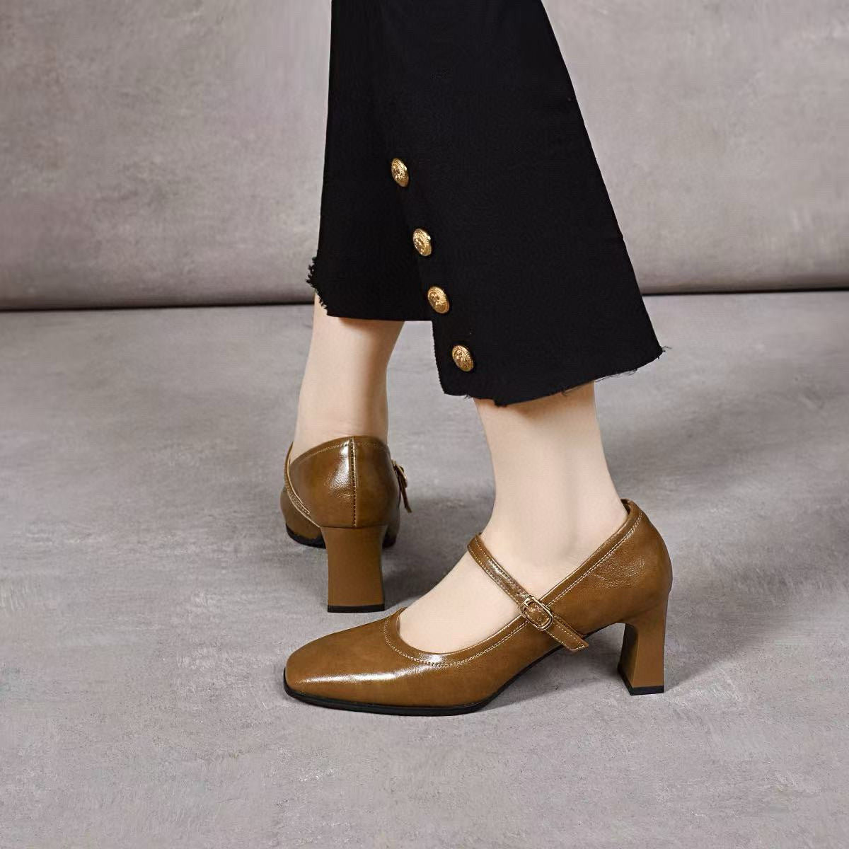 Women's Square Toe Mary Jane Buckle Shallow Mouth Chunky Women's Fashion Shoes