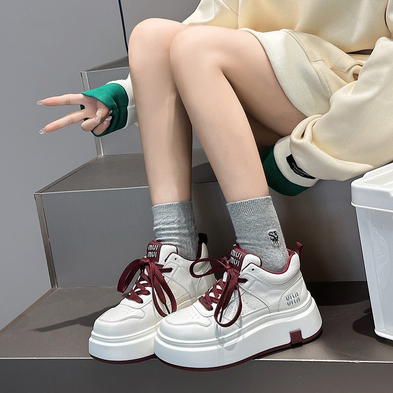 Women's White Trendy High Top Wild Platform Sneakers
