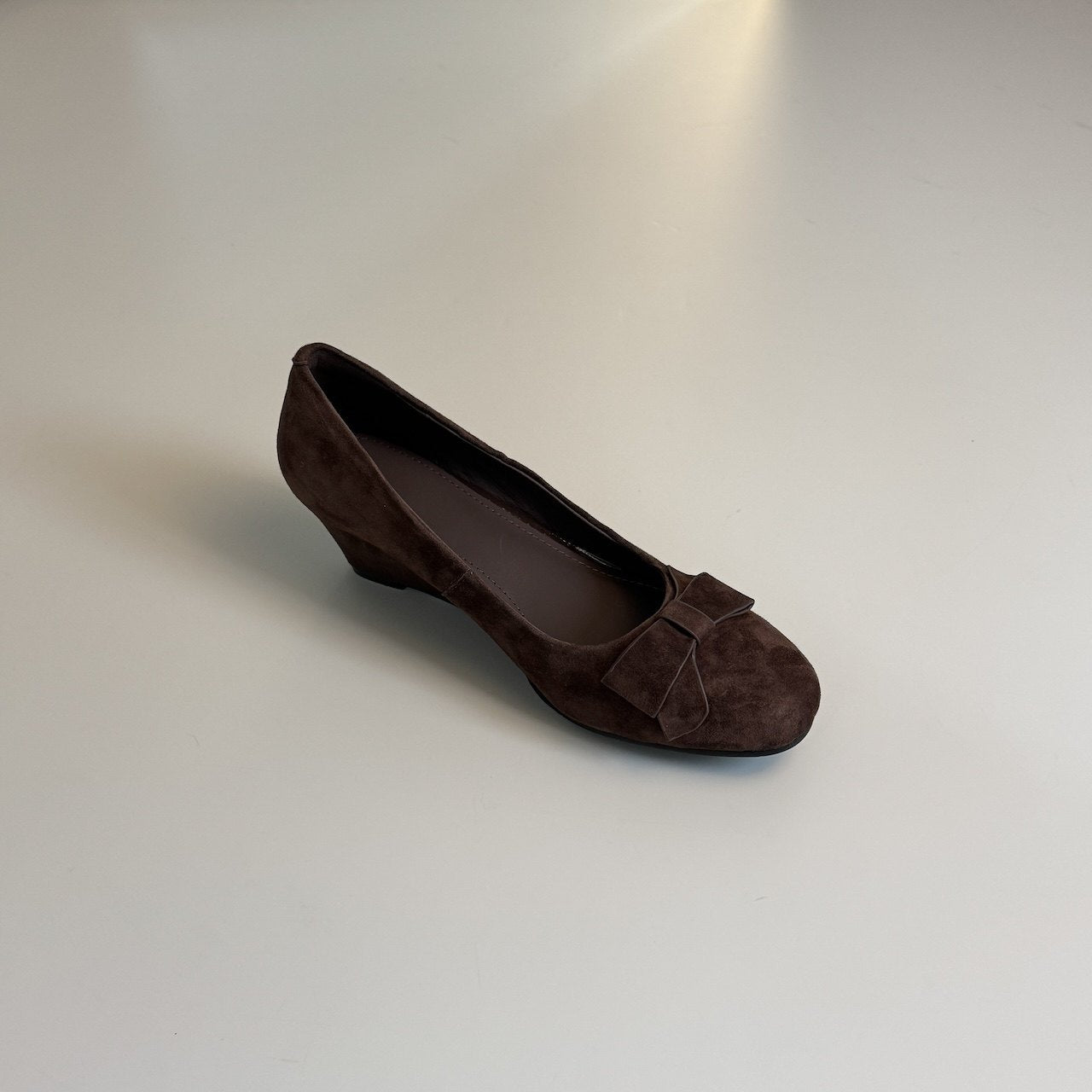 Spring Almond Head Suede Wedge Bow Slip-on Women's Fashion Shoes