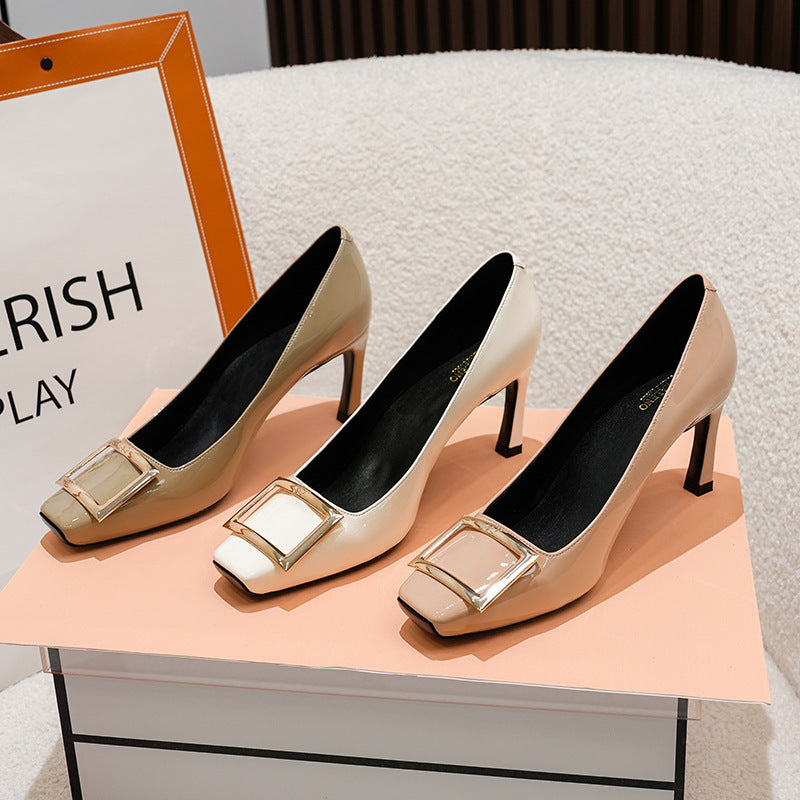 Women's Buckle Mid Spring French Style Vintage Women's Fashion Shoes