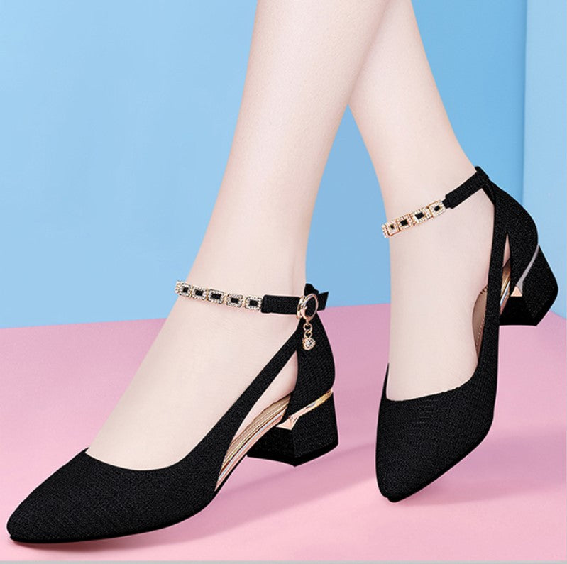 Women's Thin Chunky Buckle Pointed British Style Metal Women's Shoes