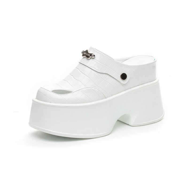 Women's Summer Crocodile Pattern Platform Outer Wear Solid Slippers
