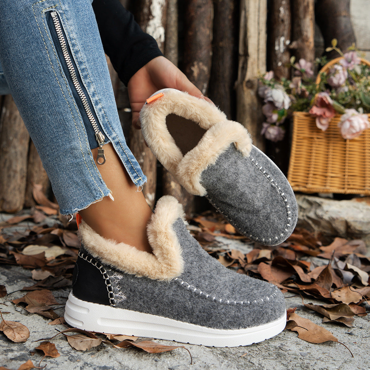 Women's Winter Cotton Plus Size Fleece-lined Thicker Women's Shoes