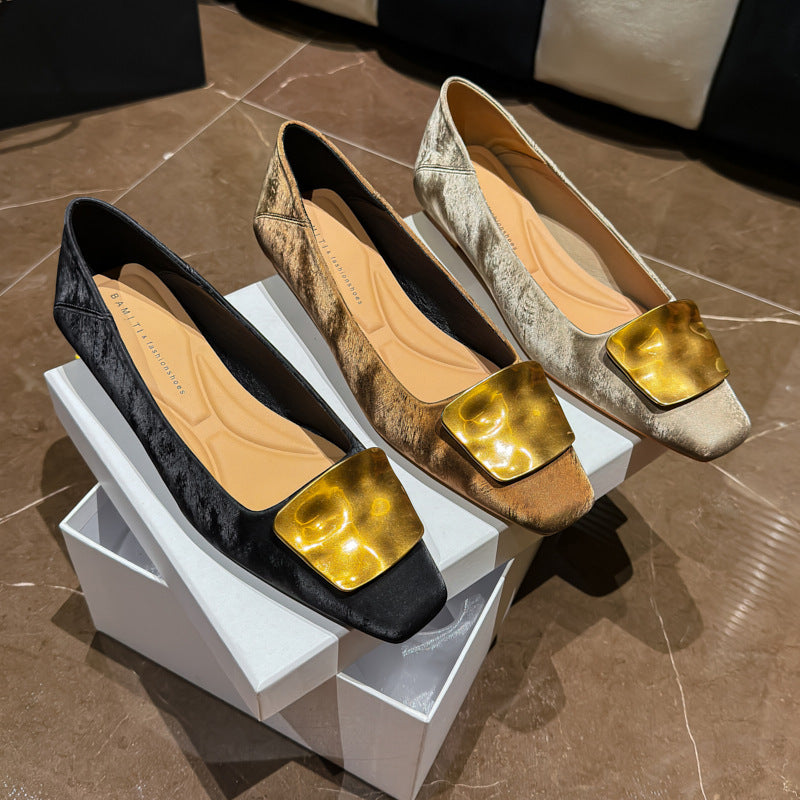 French Style Height Increasing Insole Golden Buckle Not Women's Fashion Shoes