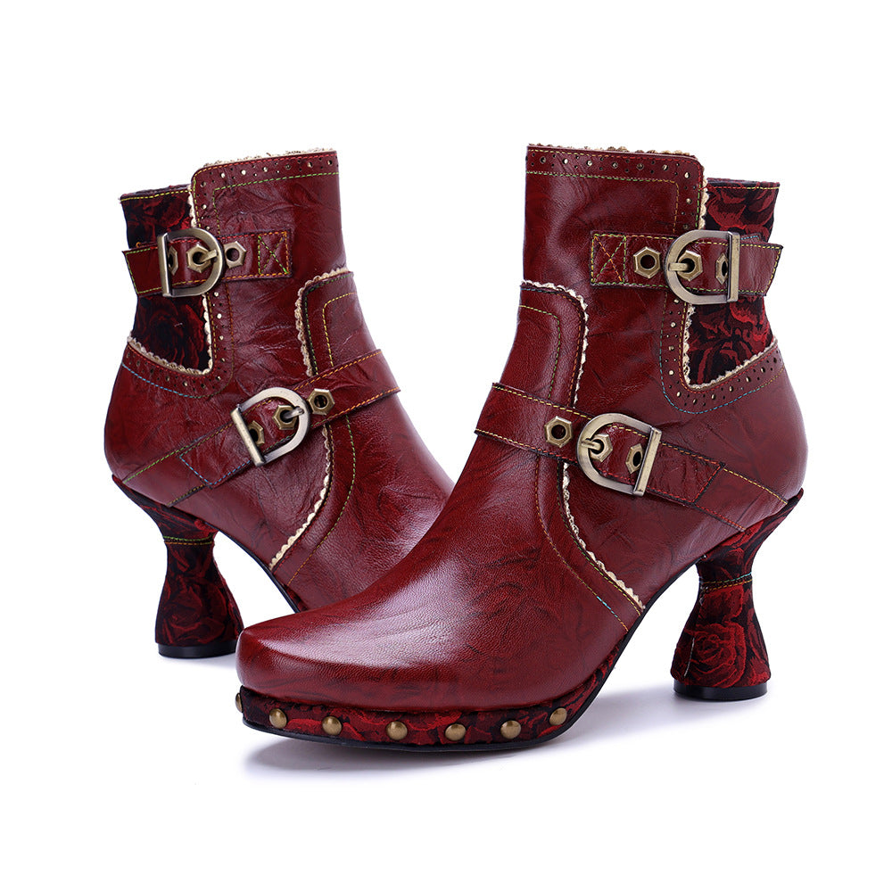 Women's Handmade Genuine Polished Fashion Side Zipper Boots