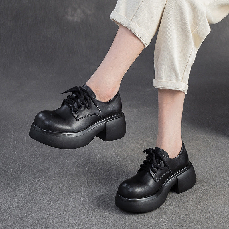 Women's First Layer Cowhide Retro Small Heightened Single Big Head Men's Shoes