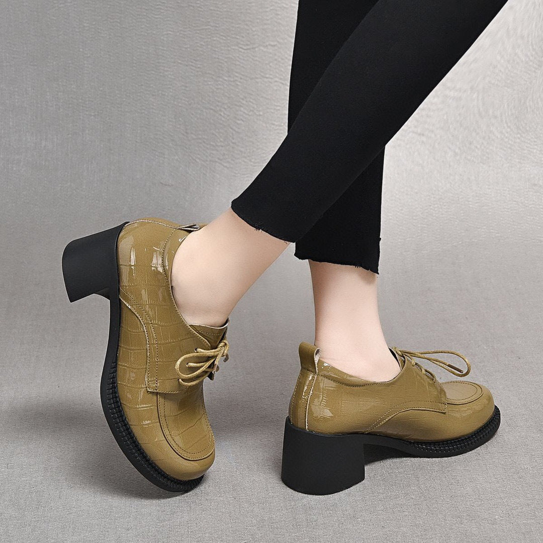 Women's British Style Patent Cowhide Chunky Spring Women's Shoes